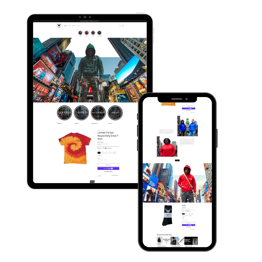 Visually appealing tablet view of a bespoke Shopify store by Pixelnamics, showcasing a blend of style and functionality.